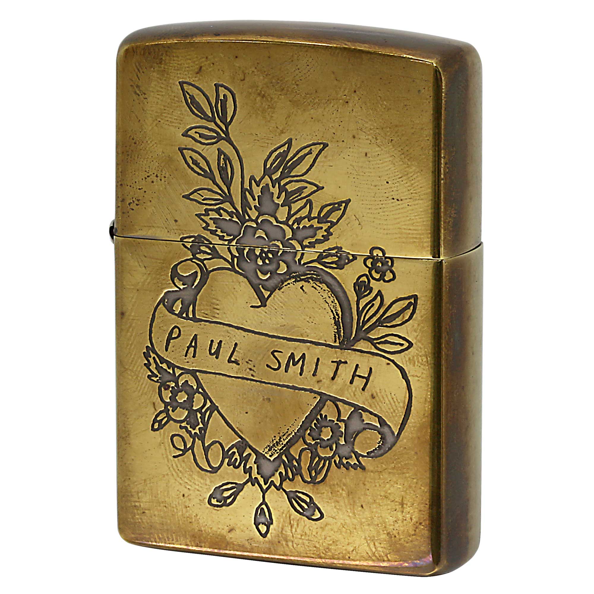 絶版/ヴィンテージ Zippo ジッポー 中古 2005年製造 ZIPPO Paul Smith Heart & Flower ポリッシュブラス  [A]使用感少なく状態が良い