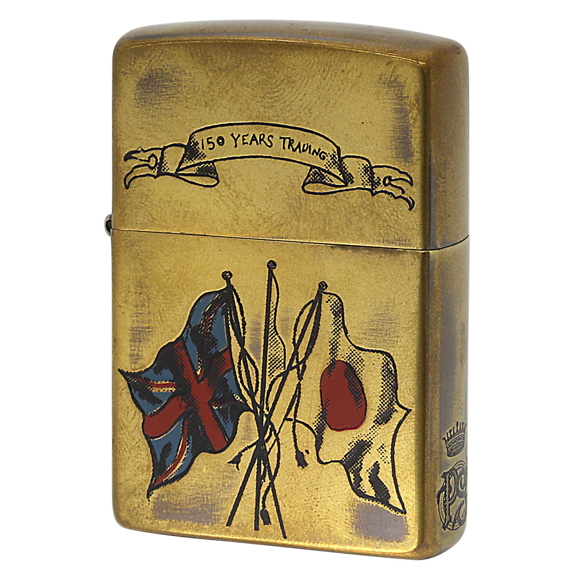 絶版/ヴィンテージ Zippo ジッポー 中古 2006年製造 ZIPPO Paul Smith 150 YEARS TRAUING 日本＆英国旗 エッチング プリント ブラス  [B]使用感ありやや傷汚れあり