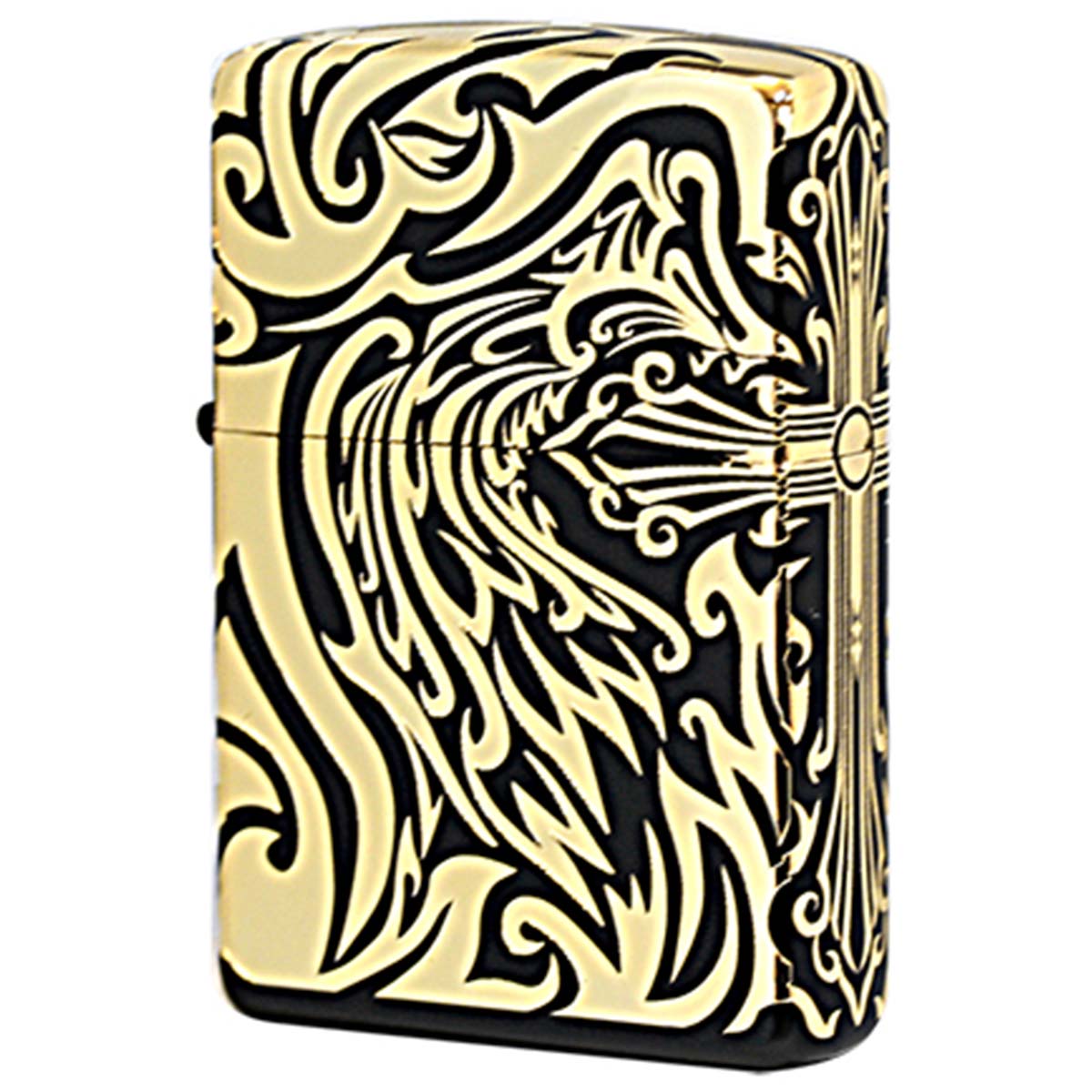 Zippo ジッポー トライバル クロス 十字架 Cross 5面連続加工 マットブラック 凹金 Tribal Cross V GD