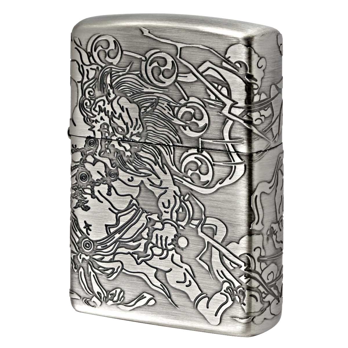 Zippo ジッポー 風神雷神 縁起物 4面連続デザイン ニッケル古美 NI