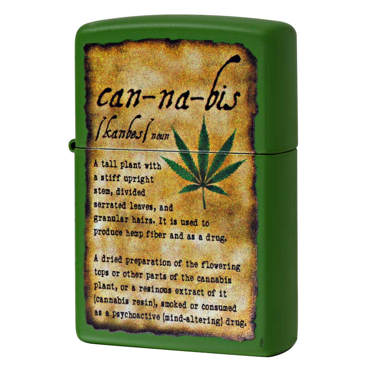 Zippo ジッポー マリファナ リーフ 葉 Counter Culture Cannabis Description グリーンマット 49119 メール便可