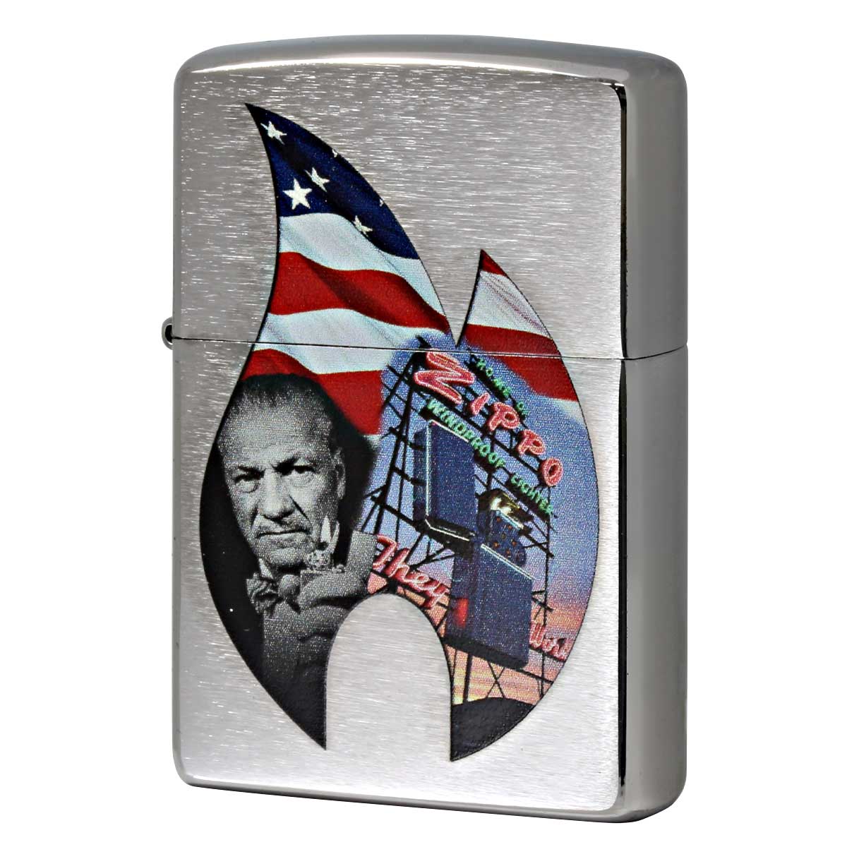 Zippo ジッポー 炎 アイコンフレーム アメリカ国旗 ジョージ・グランド・ブレイズデル Zippo Flame Collage ブラッシュドクローム 29075 メール便可