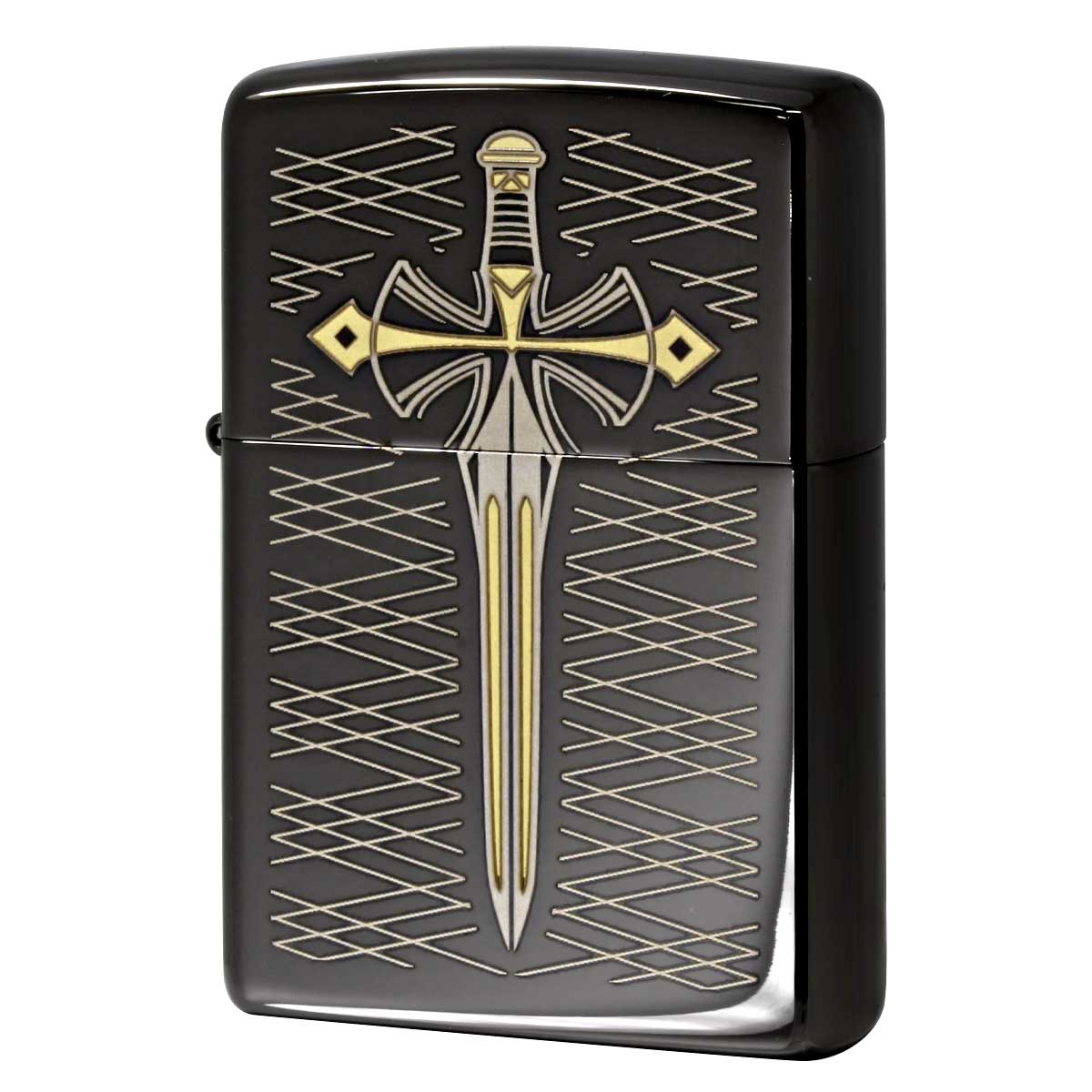 Zippo ジッポー 剣 ソード Engraved Sword 漆黒 ブラックエボニー 鏡面 ポリッシュ PVD加工 28799 メール便可