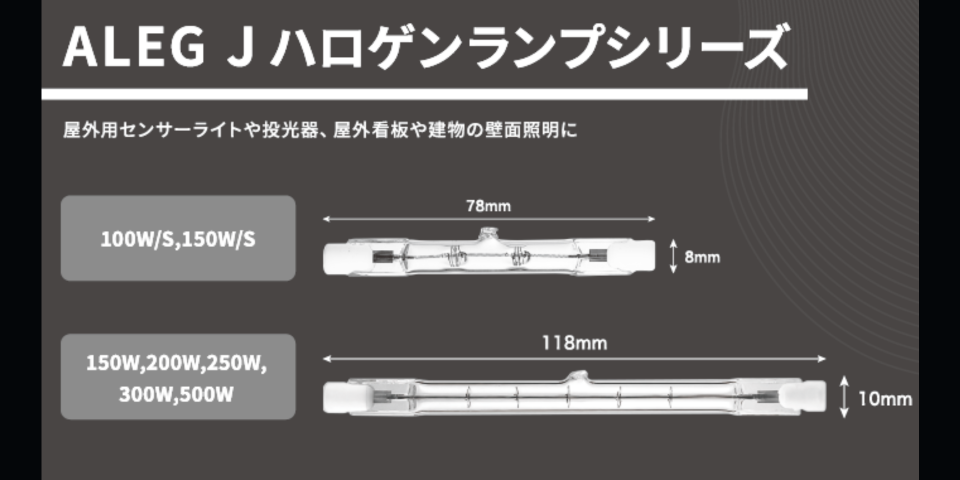 【即納】　J110V150W 118mm　ALEG/ブライトライト　両口ハロゲンランプ　150Wノーマルタイプ　長さ118mm　R7s　☆両金口形ハロゲンランプ☆