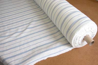 リネン 生地 水色ストライプ　クロス幅112cm（10cm単位） 麻 手作り ハンドメイド ナチュラル