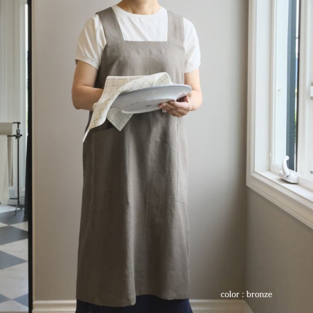 リネン バッククロス エプロン ソフトカラー