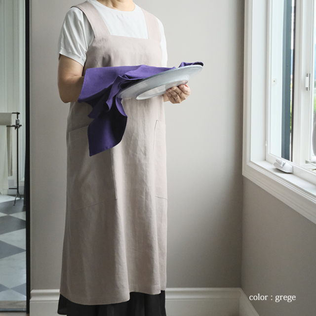 リネン バッククロス エプロン ソフトカラー