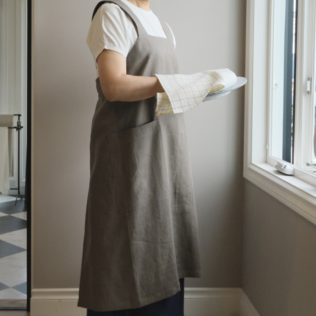 リネン バッククロス エプロン ソフトカラー
