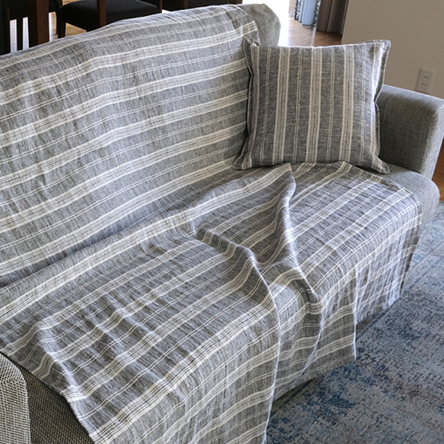リトアニア リネン で作った ナローフランジ クッションカバー Stripe