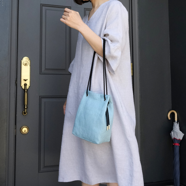 リネン ドローストリングバッグ Mレクタングル ポーチ