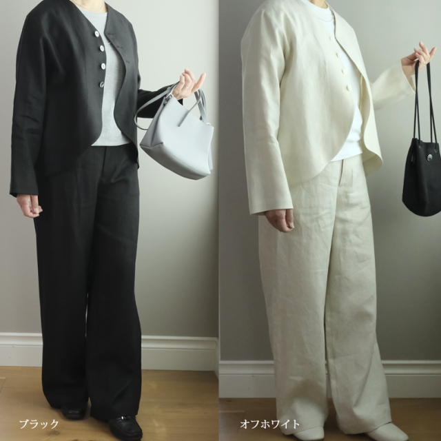 ノーカラー リネン ジャケット