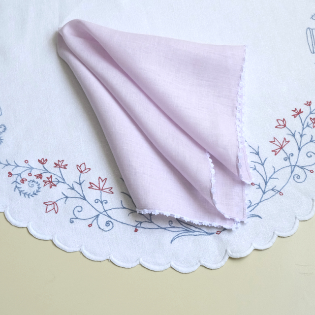 イニシャル 刺繍 リネン ハンカチ レース アンティーク