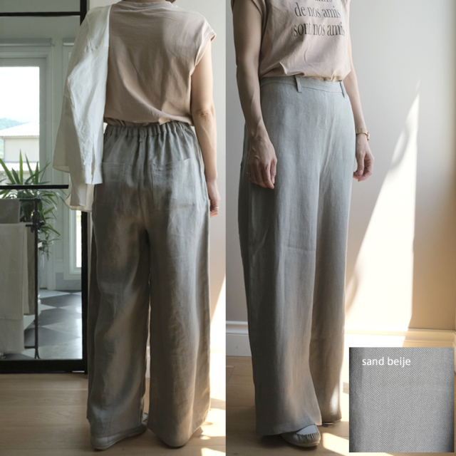 45R - 45R コットンリネン チェックワイドパンツ 2 ベージュの