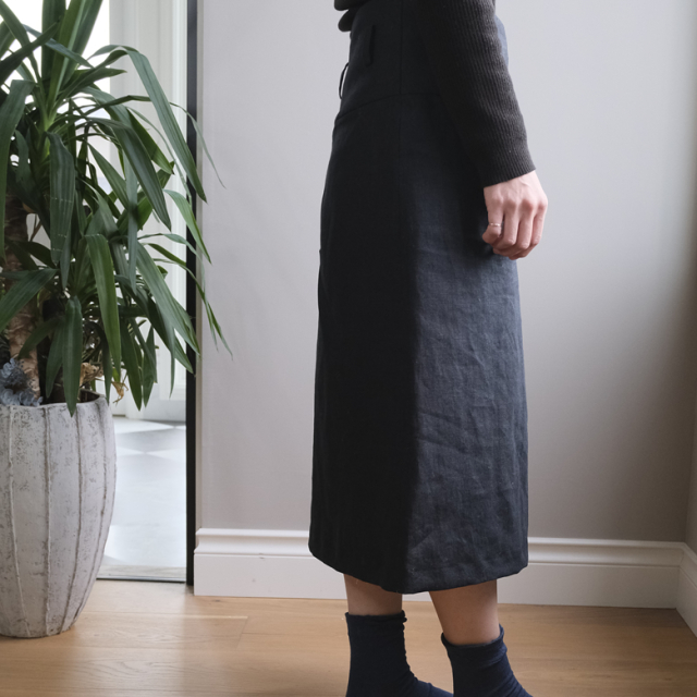 リネン スカート ブラック 美人百花掲載》ストレッチリネンライクタイトスカート【洗濯機