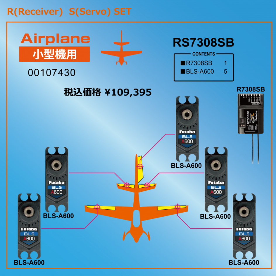 フタバ 空用RSパック R7308SB－BLS-A600ｘ5 小型機用受信機＆サーボパック 00107430