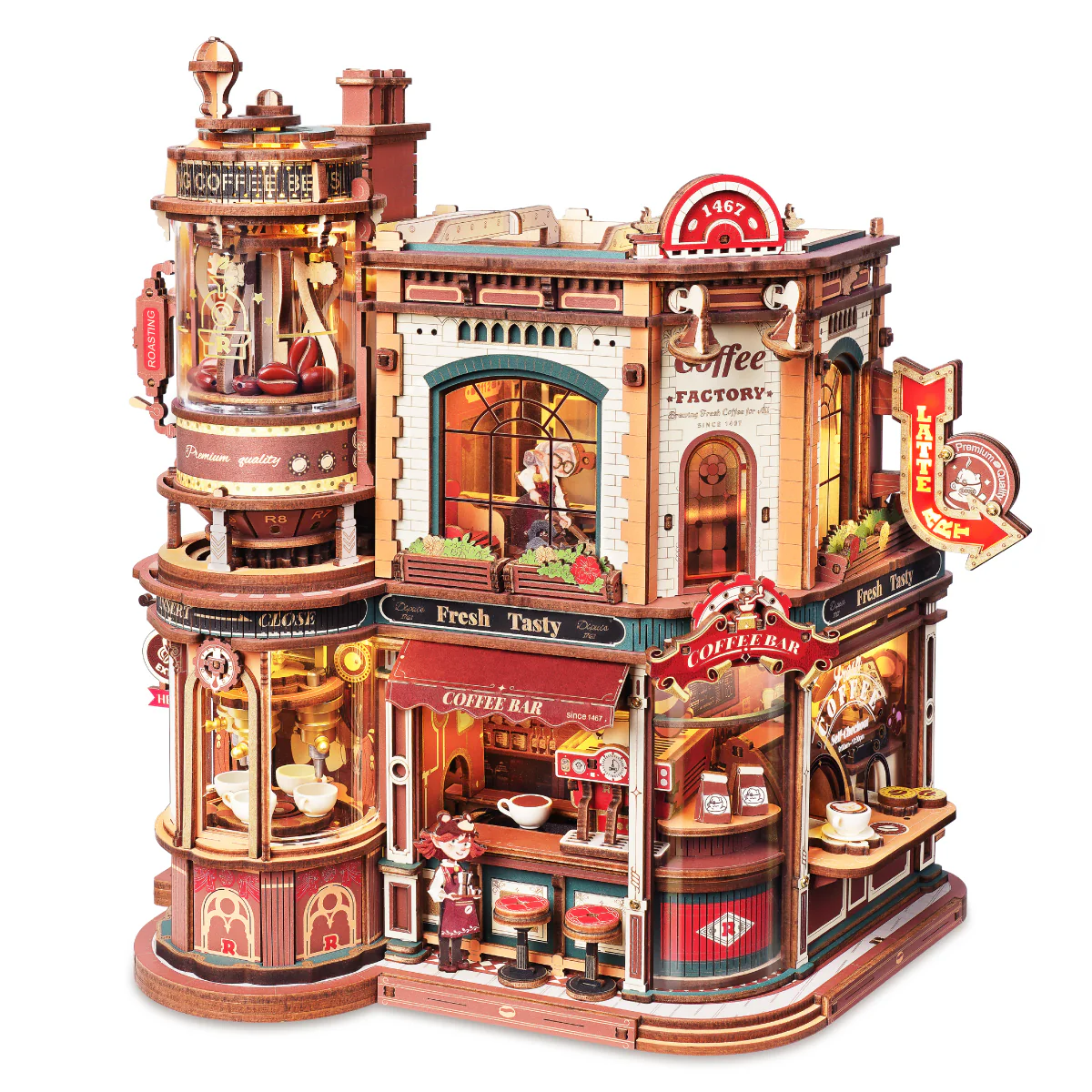 ROBOTIME DIYキット ドリーム・コーヒー工場 EAB02 3D立体木製パズル Dream Coffee Factory