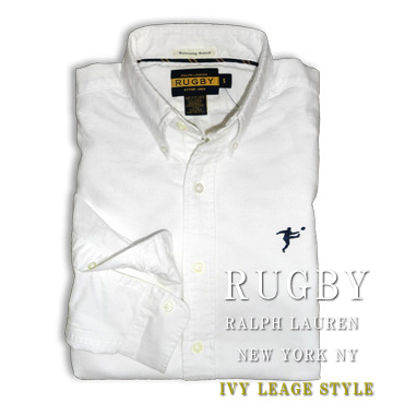 RUGBY Kicker Oxford Button Down Shirt / White / Navy