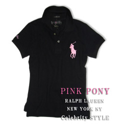 PINK PONY Skinny Fit Big Pony Polo／Black／Pink