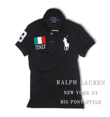 Skinny Fit Big Pony ITALY　Flag Polo /Black / White