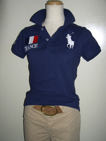 Skinny Fit Big Pony FRANCE Flag Polo / Navy / White