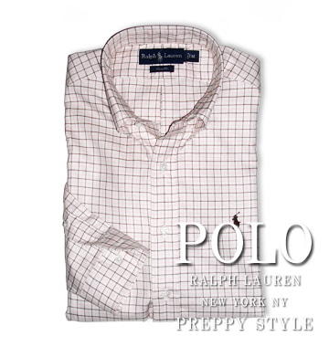 Classic Fit Check Button Down Shirt / Ivory / Pink / Brown