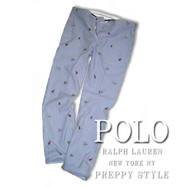 Cotton Seersucker Flag Pant / Blue / White