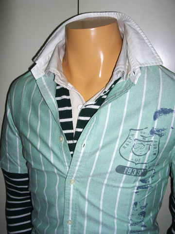 RUGBY Oxford Stripe Rugby Shirt / Green / White