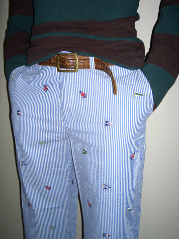 Cotton Seersucker Flag Pant / Blue / White