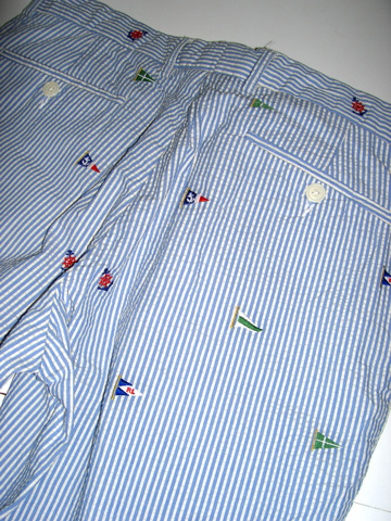 Cotton Seersucker Flag Pant / Blue / White