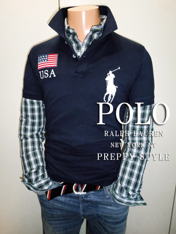 Custom Fit Big Pony Flag Polo / Navy /White