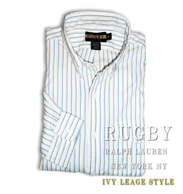 RUGBY Double Stripe Pocket Button Down Shirt / White / Navy / Blue