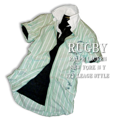 RUGBY Oxford Stripe Rugby Shirt / Green / White