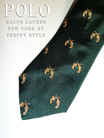 Cross Gun Narrow Silk Tie / Dark Green / Gold