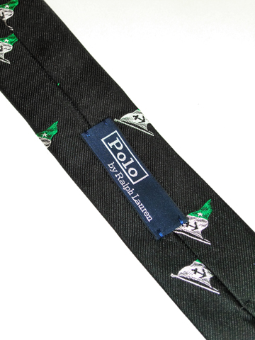 Anchor Flag Silk Tie / Black / Silver / Green