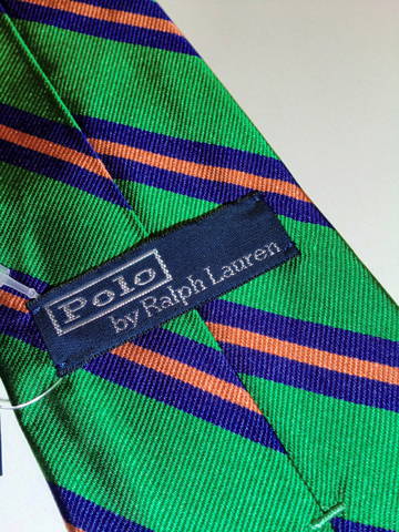 Stripe Repp Silk Tie / Green / Orange / Purple