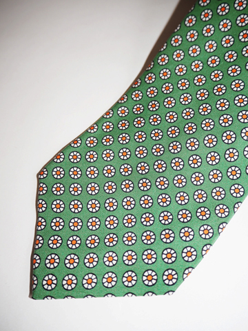 Foulard Silk Tie / Green / Orange / Black / Ivory