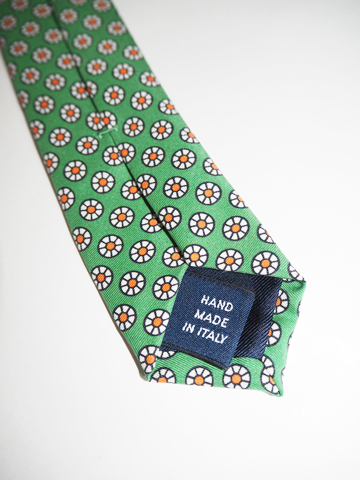 Foulard Silk Tie / Green / Orange / Black / Ivory