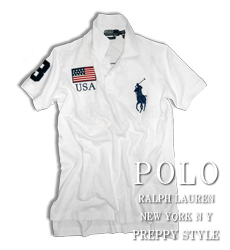 Custom Fit Big Pony Flag Polo / White / Navy