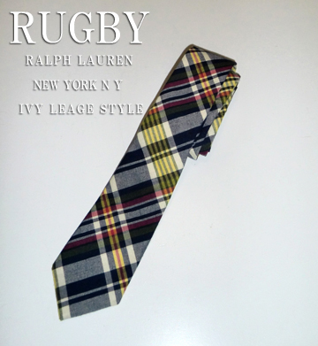 RUGBY Cotton Madoras Narrow Tie / Navy / Red / Yellow / White