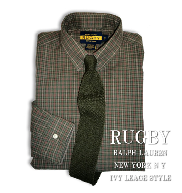 RUGBY Check Tab Collar Shirt / Green / Brown / Baige