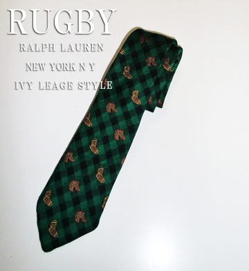 RUGBY Wool＆Silk Check Boots Tie / Green / Black