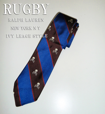 RUGBY Stripe Skull Silk Tie / Brown / Blue / Red