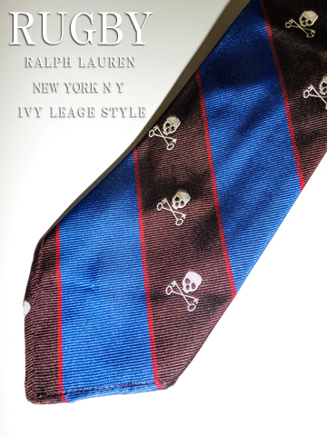 RUGBY Stripe Skull Silk Tie / Brown / Blue / Red