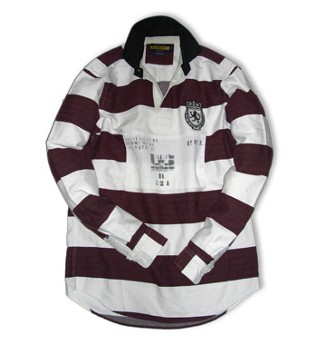 RUGBY Crest Cotton Herringbone Rugby Shirt /Burgundy/White
