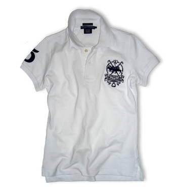 No.5 Skinny Fit Crest Match Polo / White / Navy