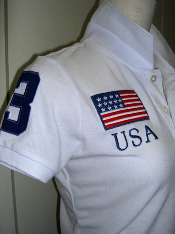 Skinny Fit Big Pony USA Flag Polo / White / Navy