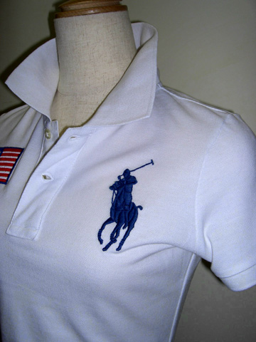 Skinny Fit Big Pony USA Flag Polo / White / Navy