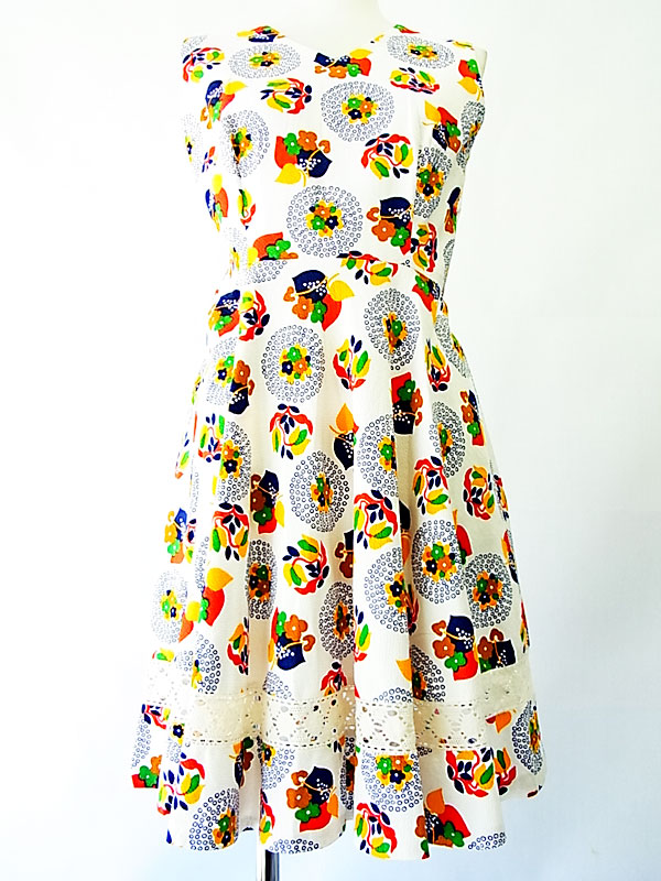 【美品】 フランス買付　ヴィンテージ　60年代製　レトロポッププリント　ワンピース　:古着 11FC1 【ヨーロッパ古着】