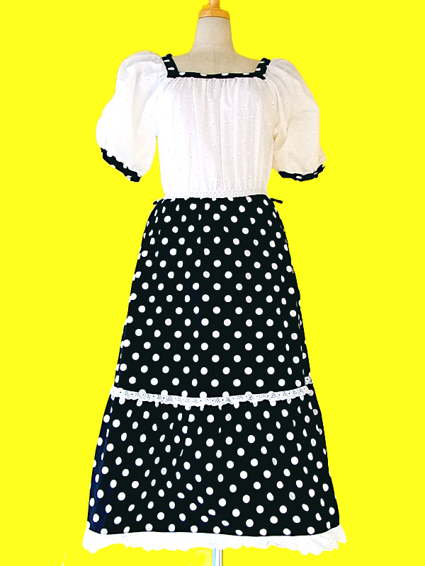 【美品】フランス買付　ヴィンテージ　60年代製　花柄 X 水玉プリント　ワンピース　:古着 11FC24【ヨーロッパ古着】