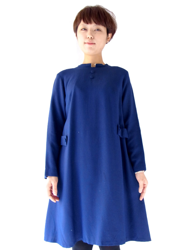 美麗なAライン、美しいロイヤルブルーが上品な可愛らしさにあふれたフランス買付けワンピ